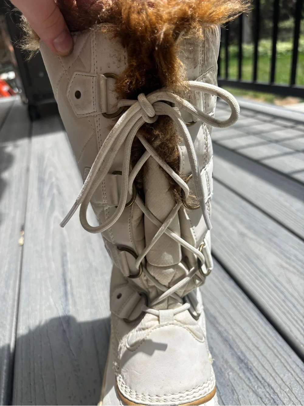 Cream Faux-Fur Lined Lace-Up Winter Boots